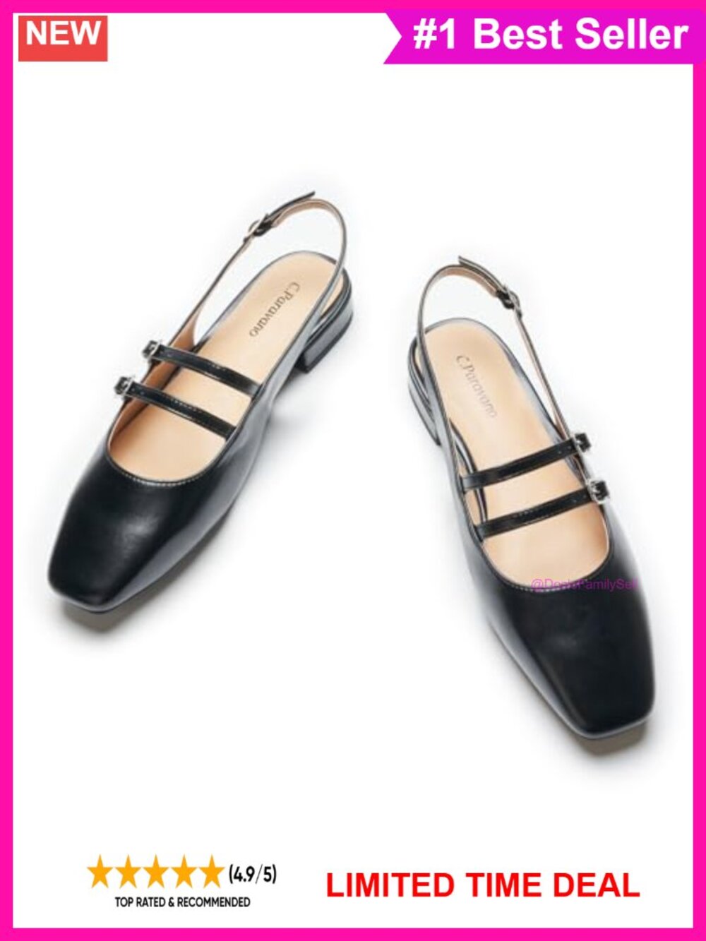 Lambskin Leather Slingback Flats Square Toe Memory Foam Women's Sandals